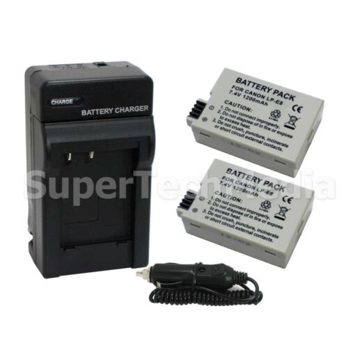 2 Battery + Charger & Car Adapter Combo Kit For Canon Lp-e8 Lpe8 Eos Rebel T3i