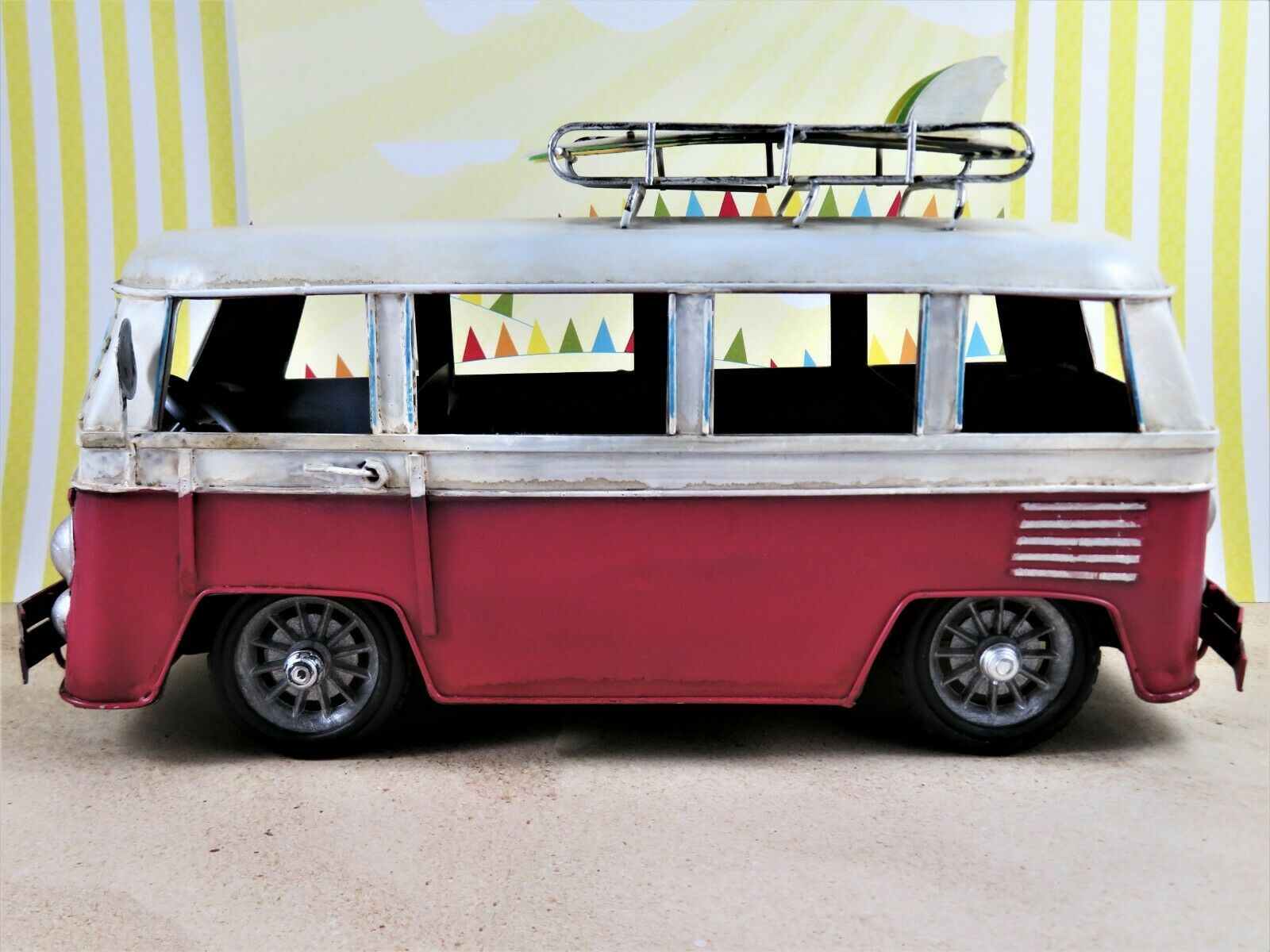 Tin Van With Surfboards On Top Vintage 1960s Volkswagen Style Décor 13.5 In Long
