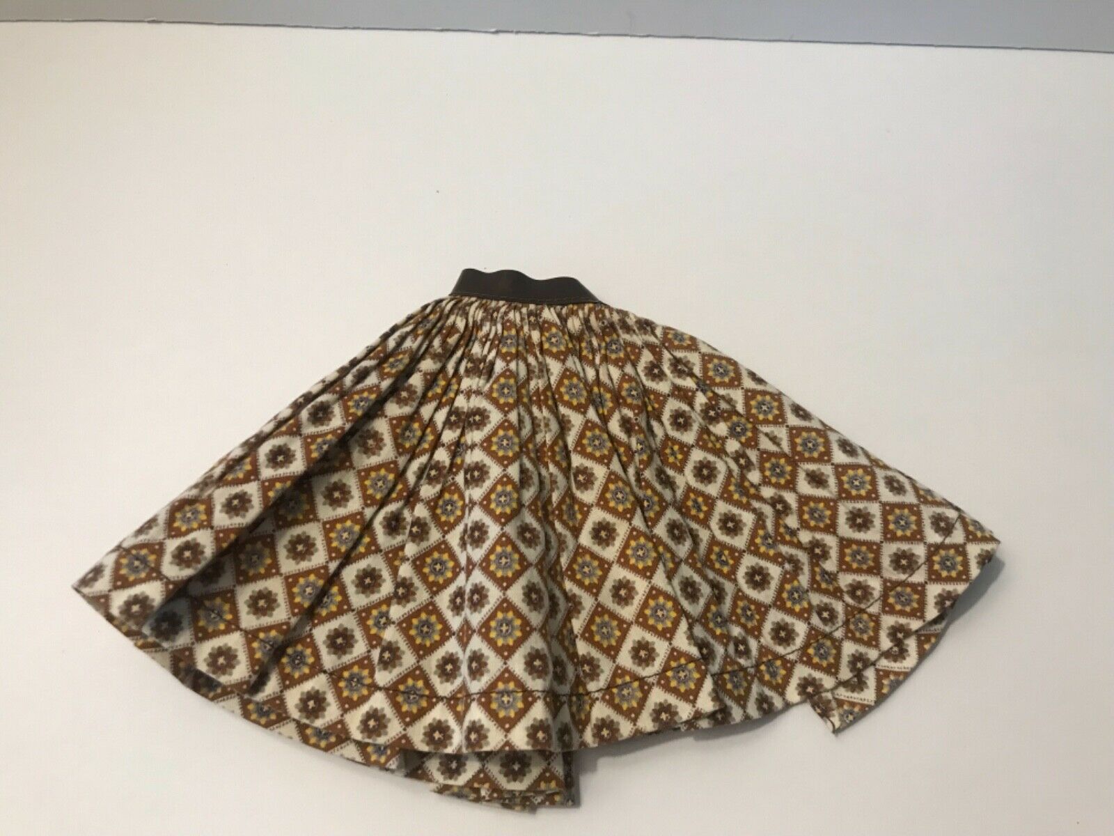 Vintage 10” Miss Nancy Ann Doll Tagged Skirt Brown White & Yellow