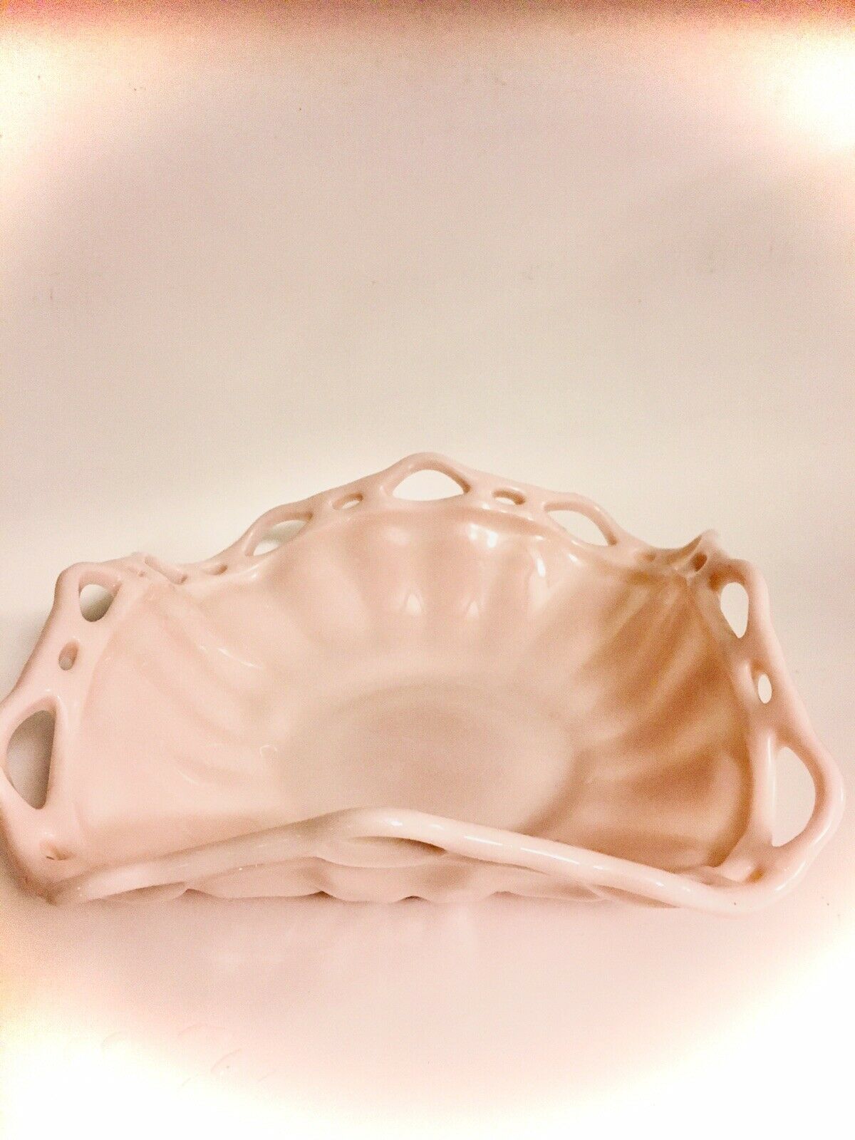 Pink Milk  Glass Vintage 10x10 Square Bowl- Scallop Loop Edged -star On Bottom
