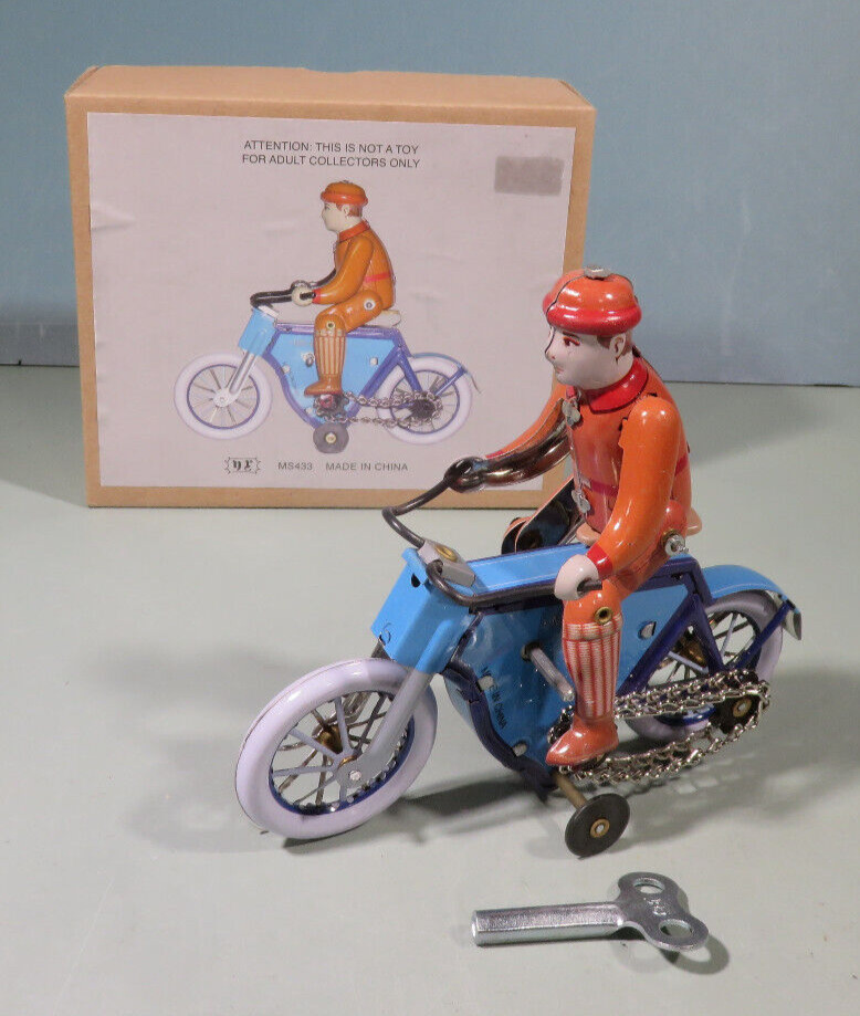 Wind-up Tin Vintage Bicycle Cycle With Original Box & Key