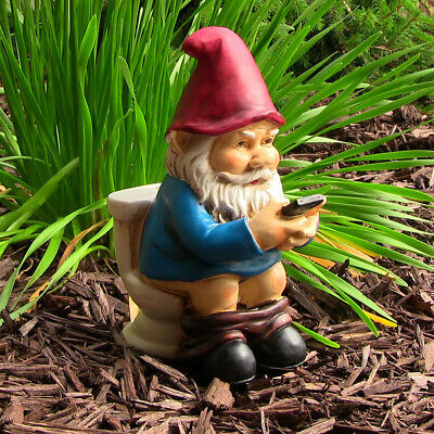 Sunnydaze Cody The Gnome Reading Phone On The Throne - Outdoor Garden Accent -9"