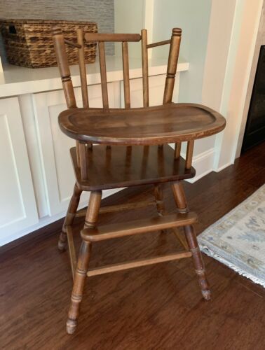 Unique Gorgeous Vintage Wooden Baby Youth Feeding High Chair Removable Tray