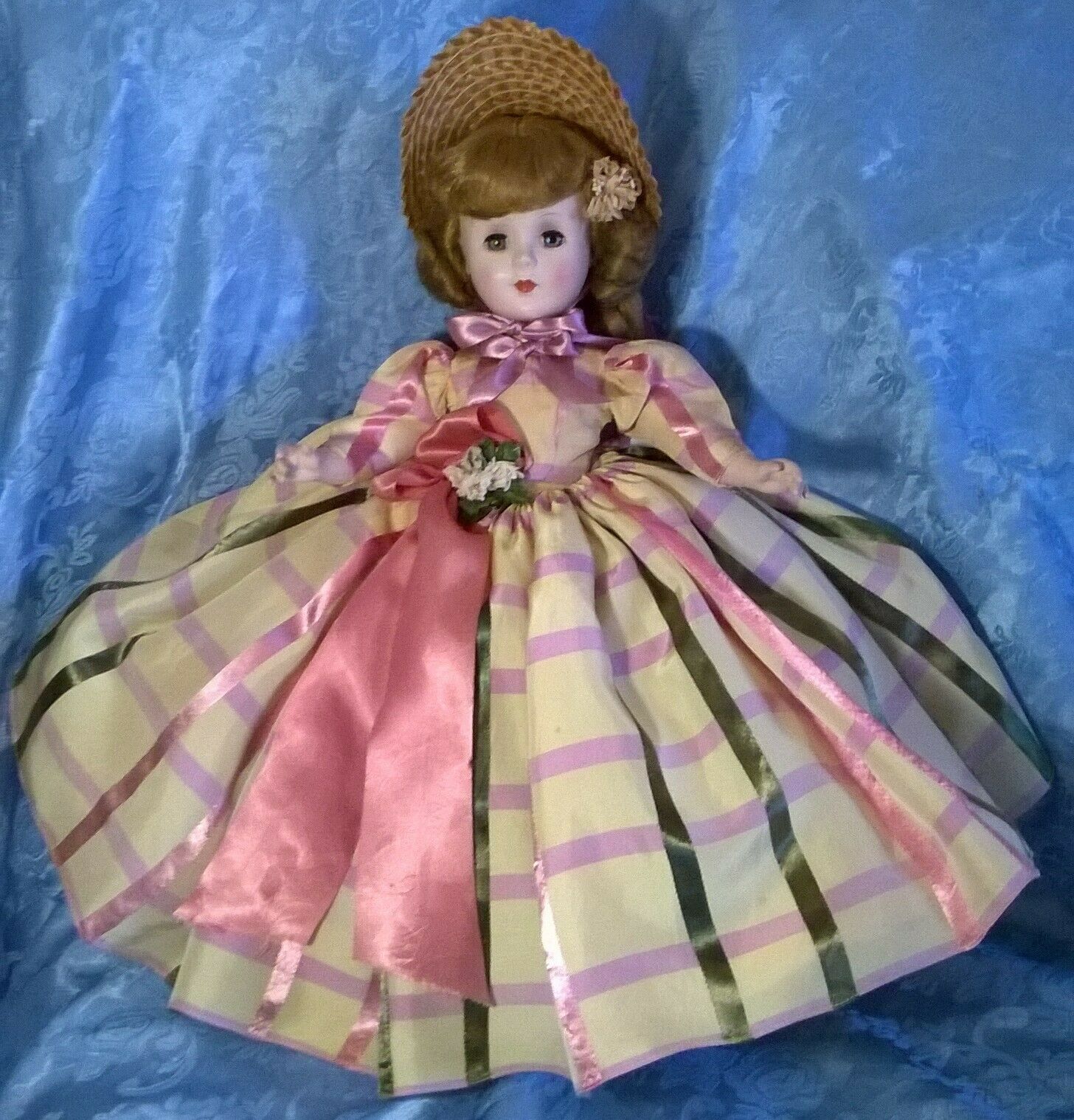 Vtg 1950's "nancy Ann Style Show Doll" "summer Day".18"h. Hp. Orig.gown/under We