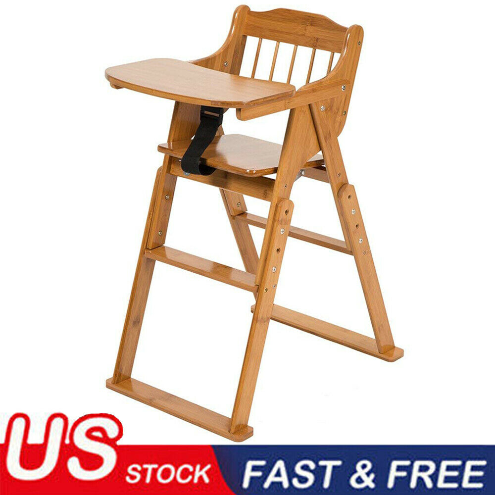 Baby High Chair Bamboo Stool Infant Feeding Children Toddler Restaurant Bl Us