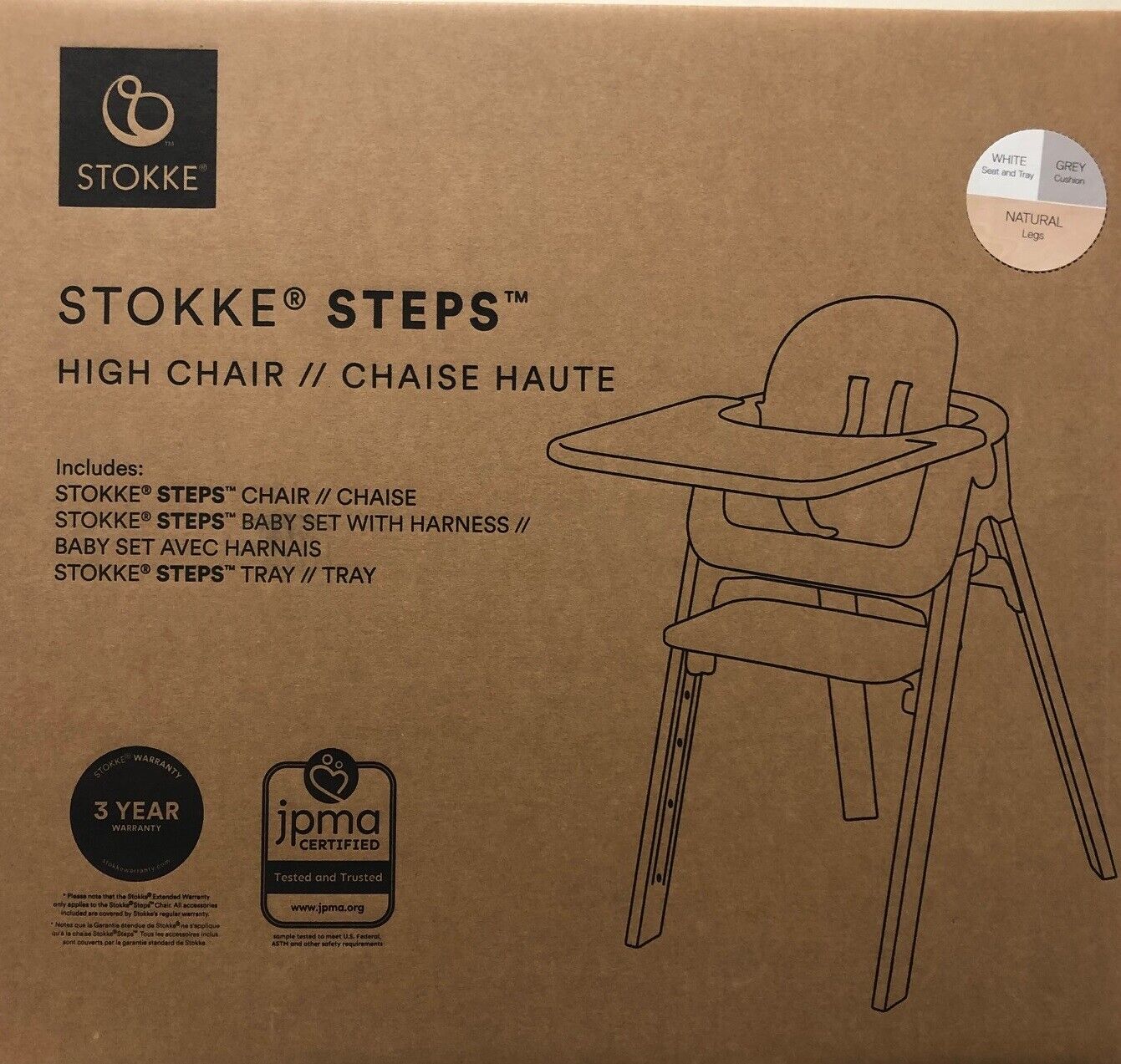 Stokke Steps 5-in-1 Seating System Baby High Chair W/ Baby Set Cushion & Tray
