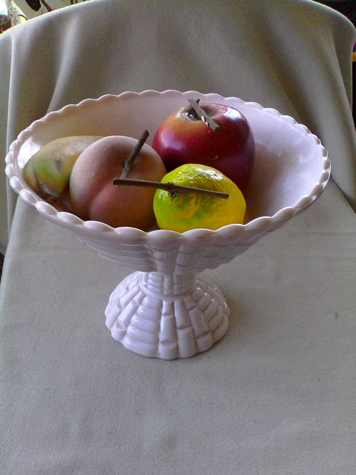 Pink Milk Glass Pedestal Compote Fruit Bowl