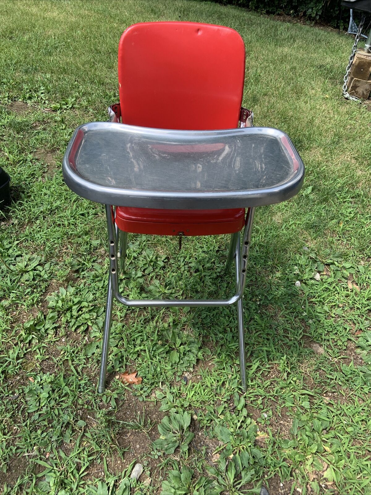 Vintage Cosco Chrome Metal Vinyl High Chair Footrest Red Folding